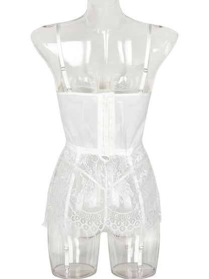 Thin lace see-through nightgown with irregular hem sexy erotic set