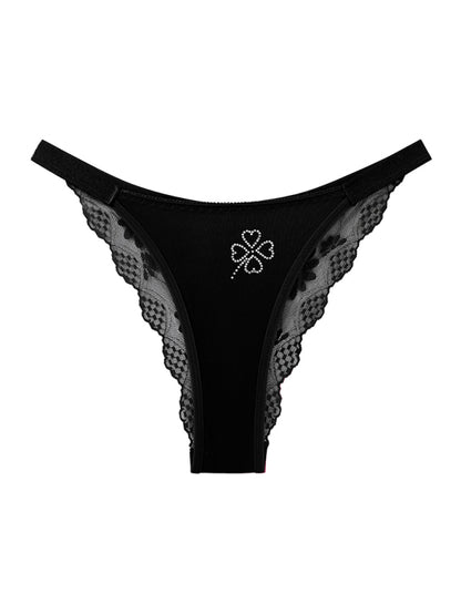 Sexy four-leaf clover thin and smooth skin-friendly low-waist half-hip briefs Black