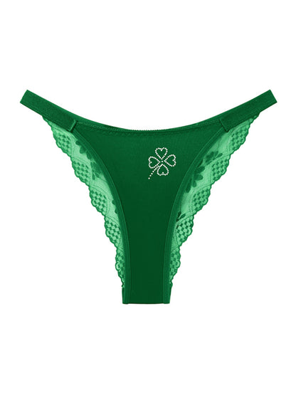 Sexy four-leaf clover thin and smooth skin-friendly low-waist half-hip briefs Green