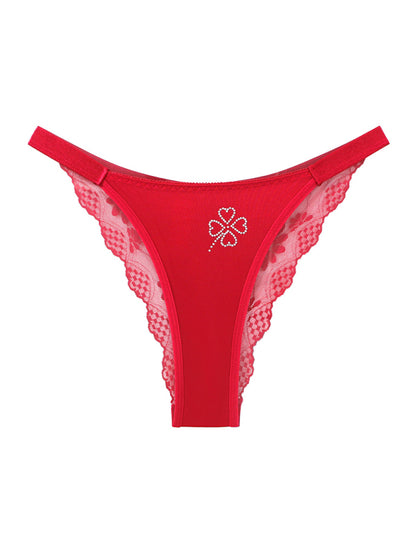 Sexy four-leaf clover thin and smooth skin-friendly low-waist half-hip briefs Red