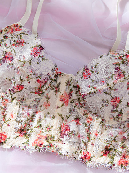 Country style hot-selling sexy lingerie set with lace print camisole, boning, comfortable and breathable, push-up design