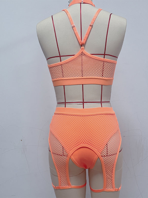 Sexy Lingerie Set with Black Mesh Panels