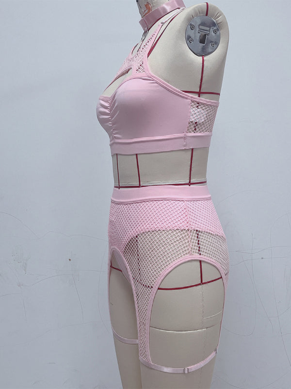 Sexy Lingerie Set with Black Mesh Panels