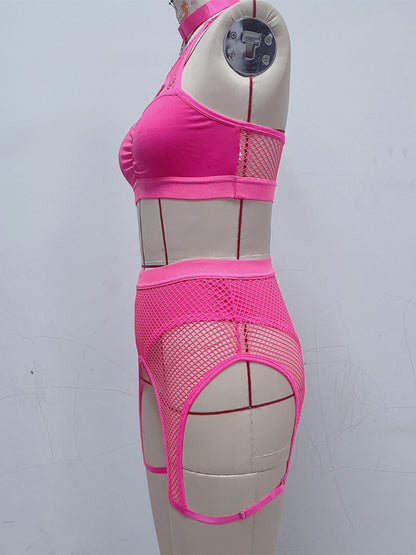 Sexy Lingerie Set with Black Mesh Panels