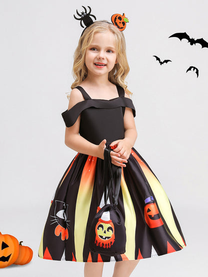 Halloween children's clothing, girls cosplay witch pumpkin performance dress princess dress Black