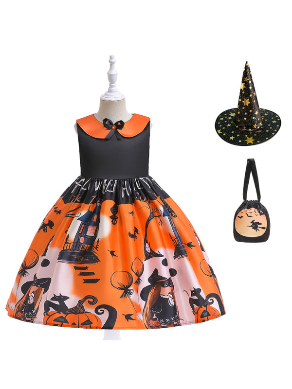 Halloween children's clothing, girls cosplay witch pumpkin performance dress princess dress Pattern10