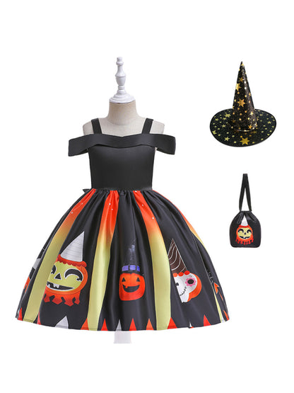 Halloween children's clothing, girls cosplay witch pumpkin performance dress princess dress Pattern5