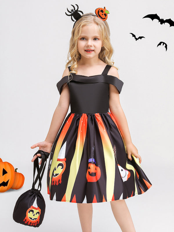 Halloween children's clothing, girls cosplay witch pumpkin performance dress princess dress Pattern6