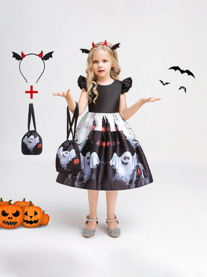 Halloween children's clothing, girls cosplay witch pumpkin performance dress princess dress Pattern8