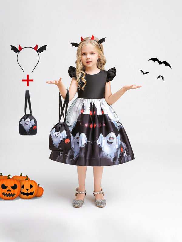 Halloween children's clothing, girls cosplay witch pumpkin performance dress princess dress Pattern8