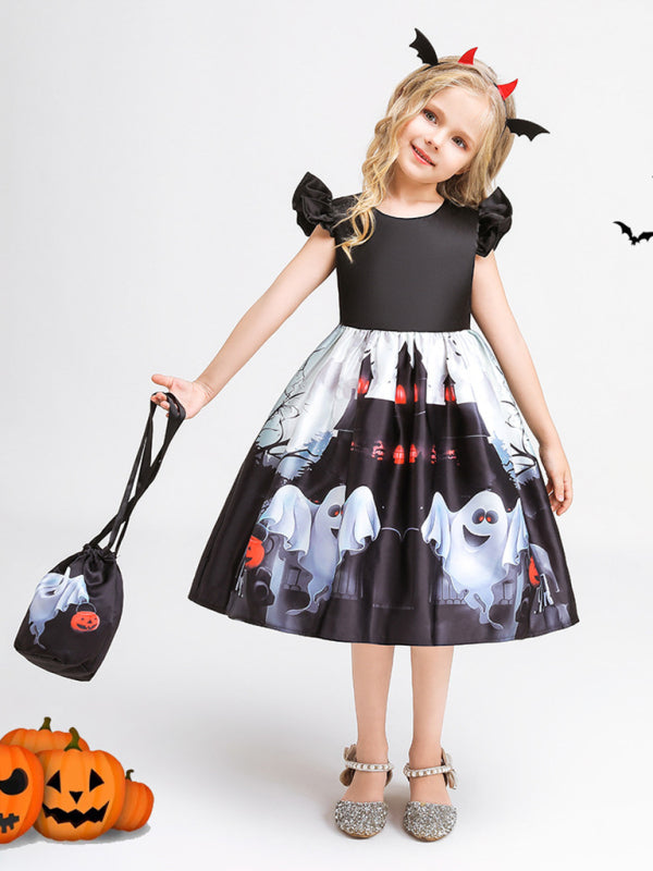 Halloween children's clothing, girls cosplay witch pumpkin performance dress princess dress Pattern