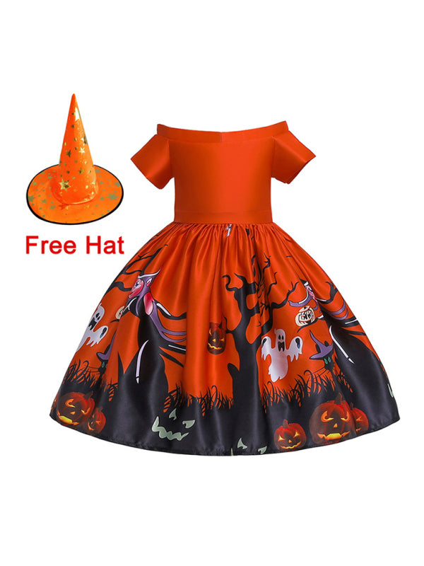 Halloween Witch Cosplay Dress for Kids - Cartoon Print Costume Dress Multiple Patterns Pattern10