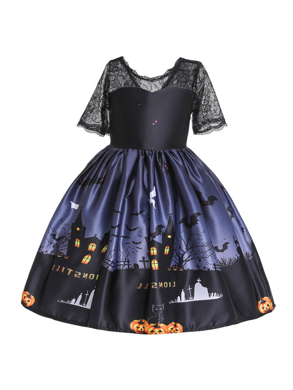 Halloween Witch Cosplay Dress for Kids - Cartoon Print Costume Dress Multiple Patterns Pattern1