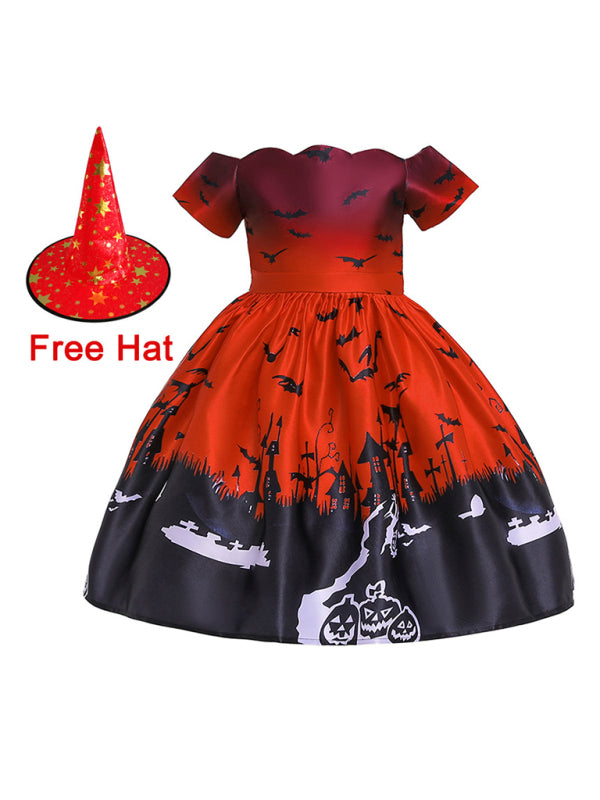 Halloween Witch Cosplay Dress for Kids - Cartoon Print Costume Dress Multiple Patterns Pattern2