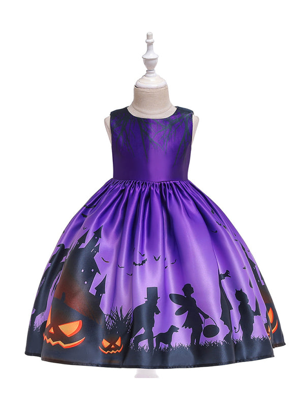 Halloween Witch Cosplay Dress for Kids - Cartoon Print Costume Dress Multiple Patterns Pattern3