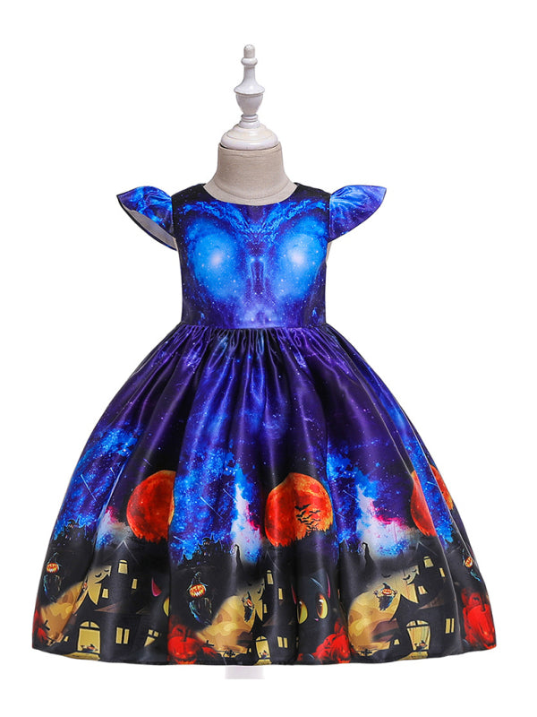 Halloween Witch Cosplay Dress for Kids - Cartoon Print Costume Dress Multiple Patterns Pattern4