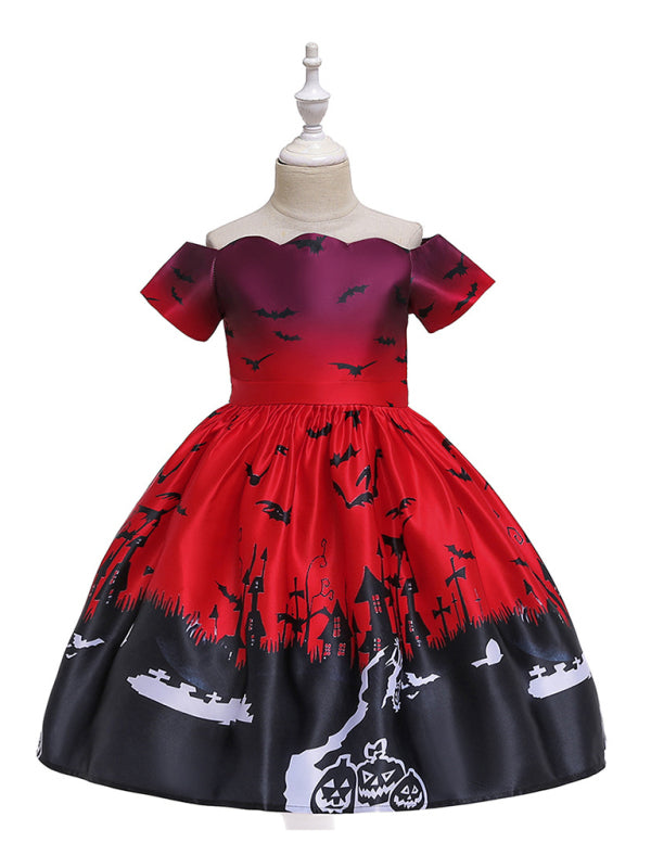 Halloween Witch Cosplay Dress for Kids - Cartoon Print Costume Dress Multiple Patterns Pattern5