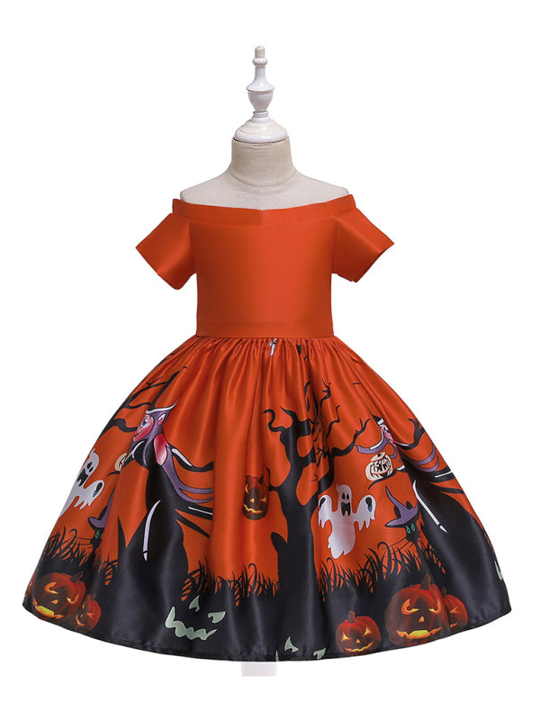 Halloween Witch Cosplay Dress for Kids - Cartoon Print Costume Dress Multiple Patterns Pattern6