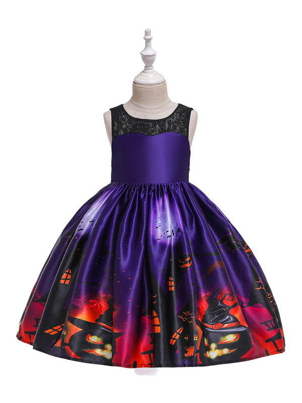 Halloween Witch Cosplay Dress for Kids - Cartoon Print Costume Dress Multiple Patterns Pattern7