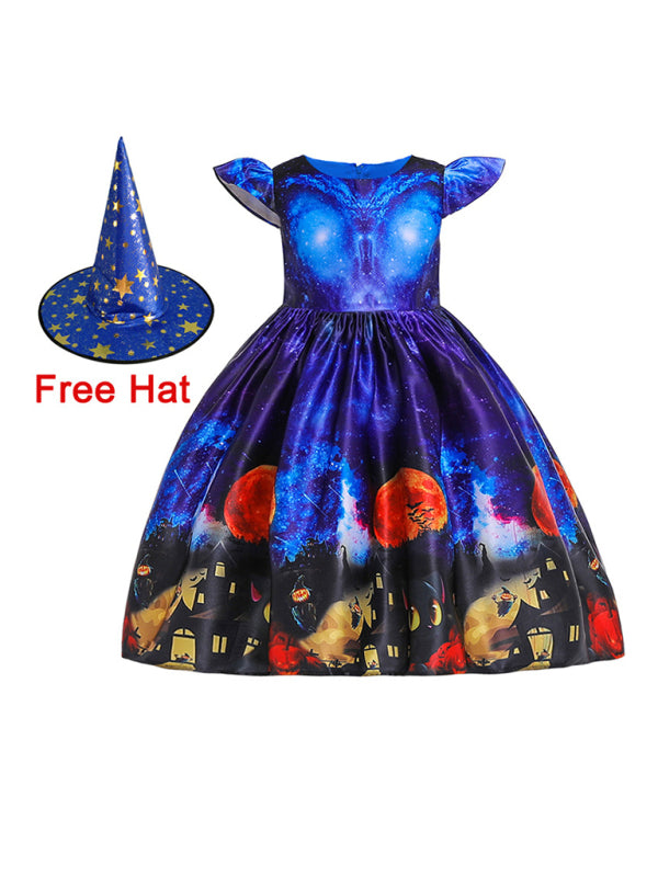 Halloween Witch Cosplay Dress for Kids - Cartoon Print Costume Dress Multiple Patterns Pattern9