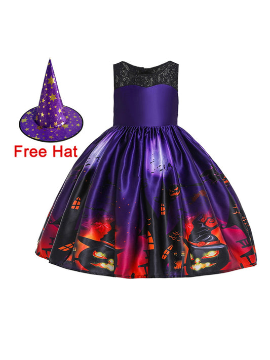 Halloween Witch Cosplay Dress for Kids - Cartoon Print Costume Dress Multiple Patterns Pattern