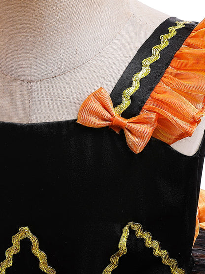 Girls Polka Dot Princess Costume Dress - Red & Orange Party Outfit