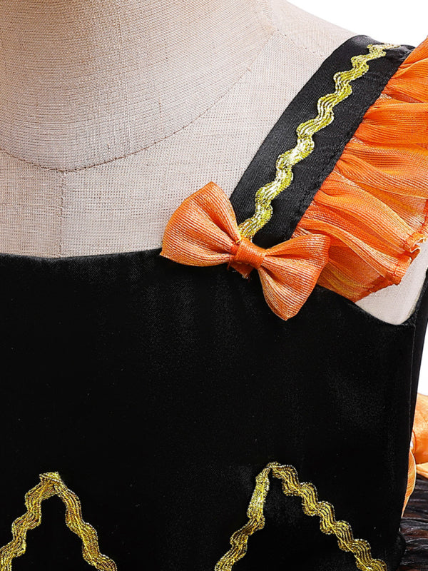 Girls Polka Dot Princess Costume Dress - Red & Orange Party Outfit