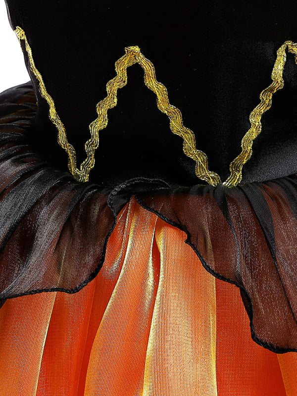 Girls Polka Dot Princess Costume Dress - Red & Orange Party Outfit