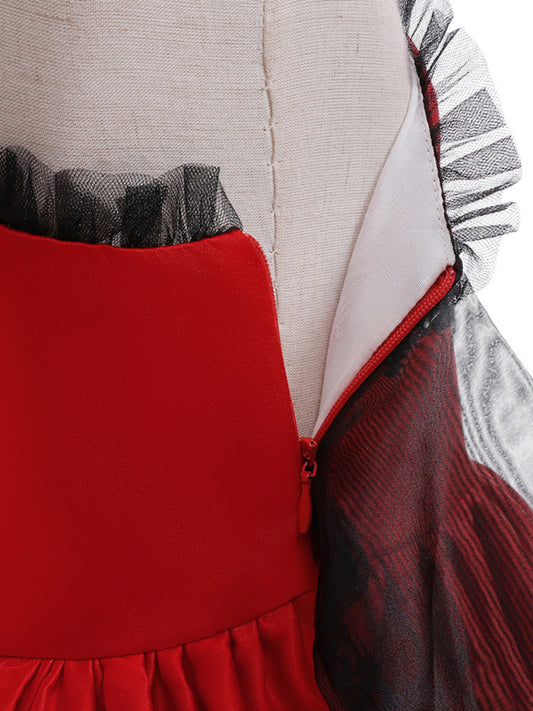 Girls Polka Dot Princess Costume Dress - Red & Orange Party Outfit