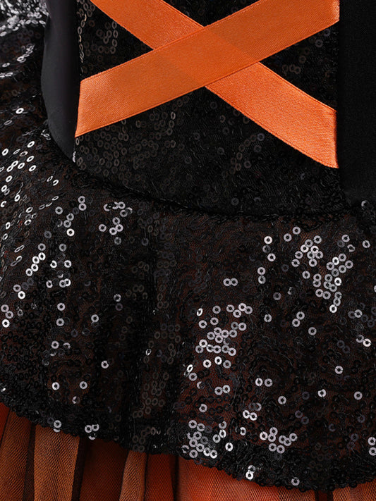 Halloween Girls Witch Tulle Dress Costume Set - Kids Party Outfit