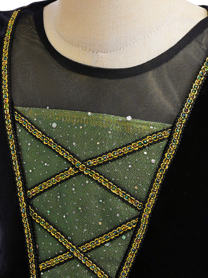 Girls Witch Dress Halloween Costume - Green & Golden Party Outfit