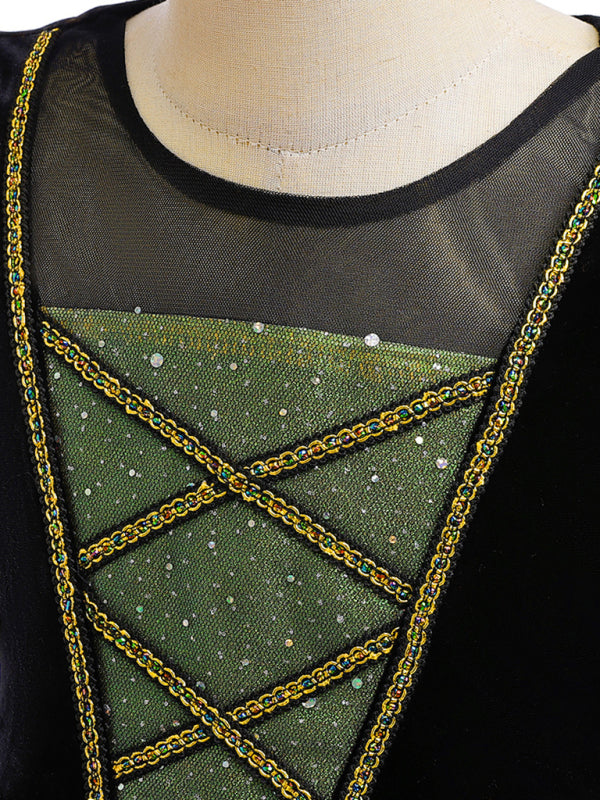 Girls Witch Dress Halloween Costume - Green & Golden Party Outfit