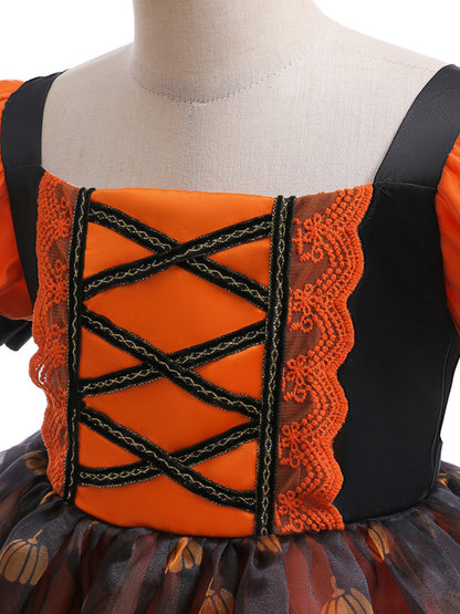 Girls Halloween Pumpkin Witch Dress - Orange Kids Costume