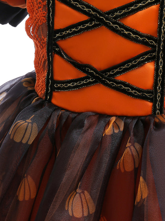 Girls Halloween Pumpkin Witch Dress - Orange Kids Costume