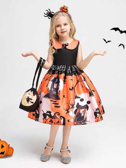 Girls' Halloween Witch Costume Party Dress - Multiple Patterns Pattern3