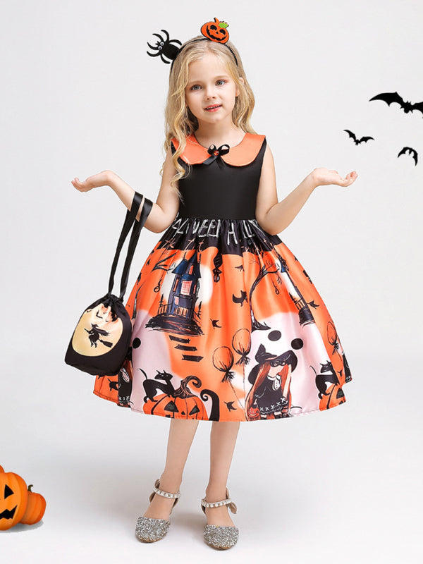 Girls' Halloween Witch Costume Party Dress - Multiple Patterns Pattern3