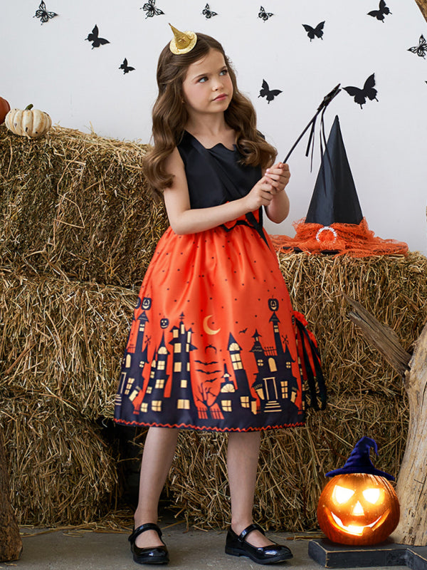 Girls' Halloween Witch Costume Party Dress - Multiple Patterns Pattern6