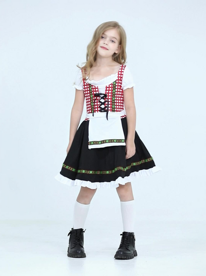 Children's clothing German traditional beer festival suit black and pink plaid print ethnic performance clothing Black