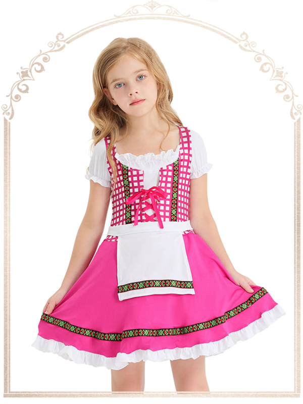 Children's clothing German traditional beer festival suit black and pink plaid print ethnic performance clothing