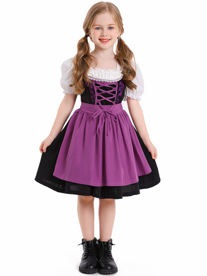Girls Oktoberfest Costume Dress - Multi-Color Festival Outfit Purple