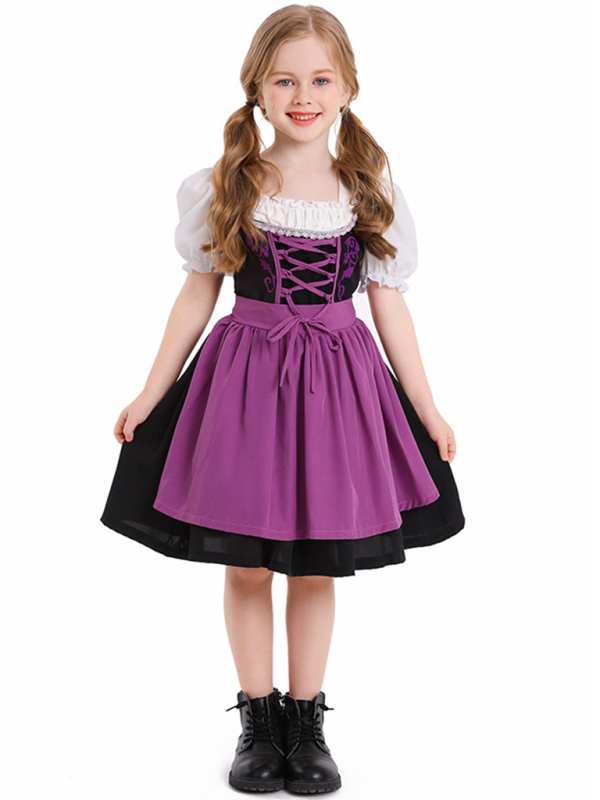 Girls Oktoberfest Costume Dress - Multi-Color Festival Outfit Purple