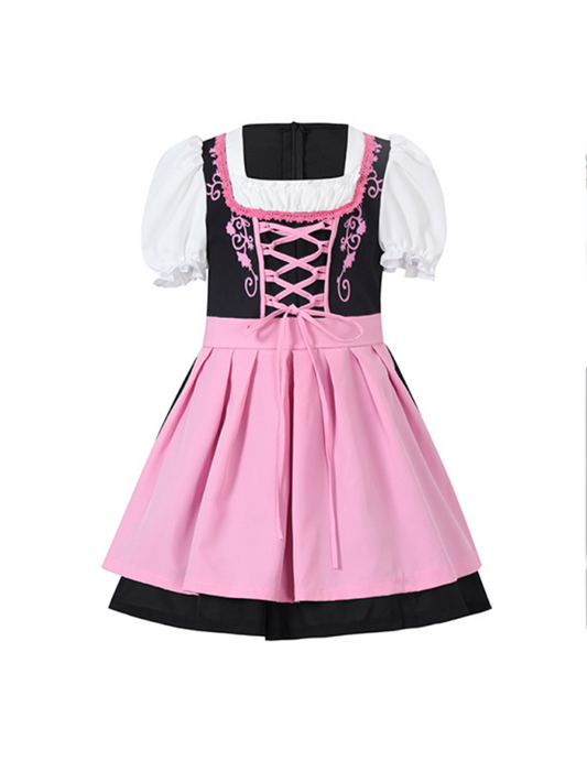 Girls Oktoberfest Costume Dress - Multi-Color Festival Outfit Pink