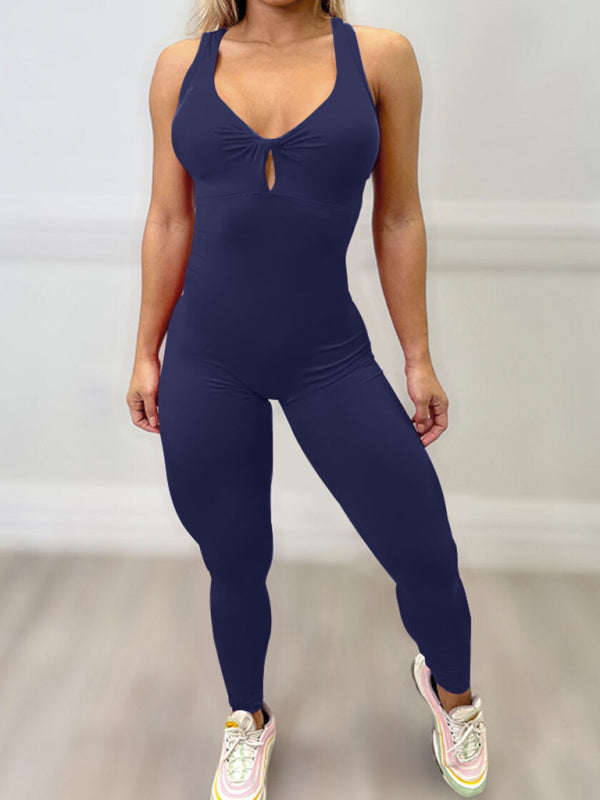 Women's Crisscross Back Athletic Jumpsuit - High-Waist & Sleeveless Champlain color