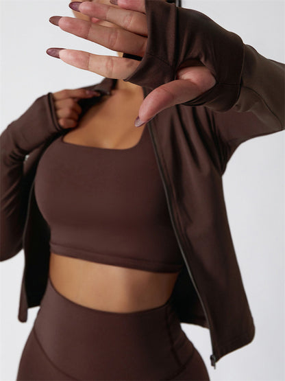 Women's Athletic Cardigan Jacket - Breathable & Quick-Dry Dark Brown
