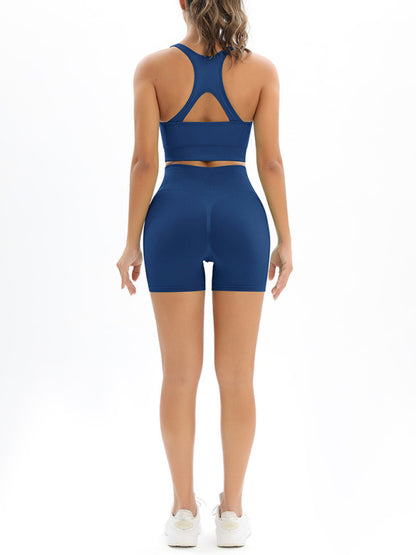 Women's Seamless Cotton Athletic Set - High-Waist Shorts & Tank Top