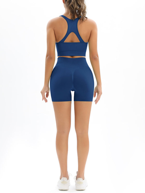 Women's Seamless Cotton Athletic Set - High-Waist Shorts & Tank Top