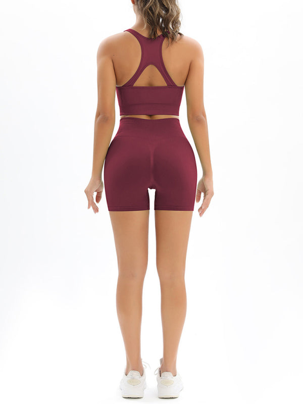 Women's Seamless Cotton Athletic Set - High-Waist Shorts & Tank Top