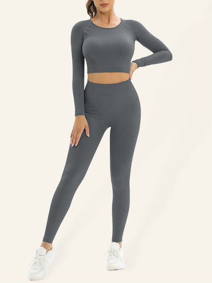 Women's Seamless Athletic Set - Long Sleeve Top & Leggings Charcoal grey