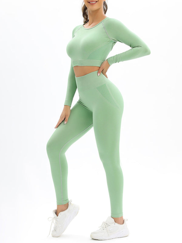 Women's Seamless Athletic Set - Long Sleeve Top & Leggings Green