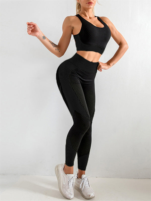 Women's Halter Neck Yoga Tank Top & High Waist Leggings Set Black